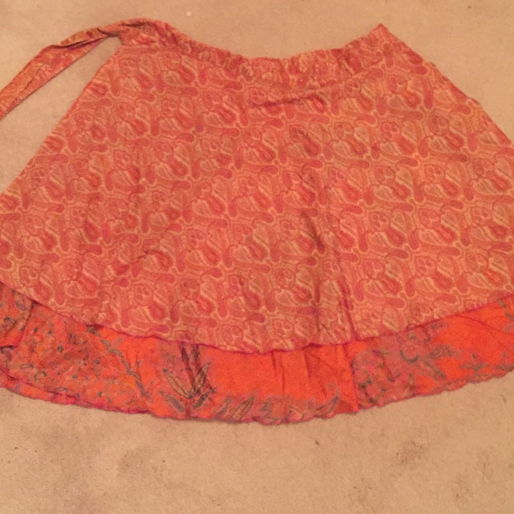 Orange ornate silk wrap skirt/ballet skirt